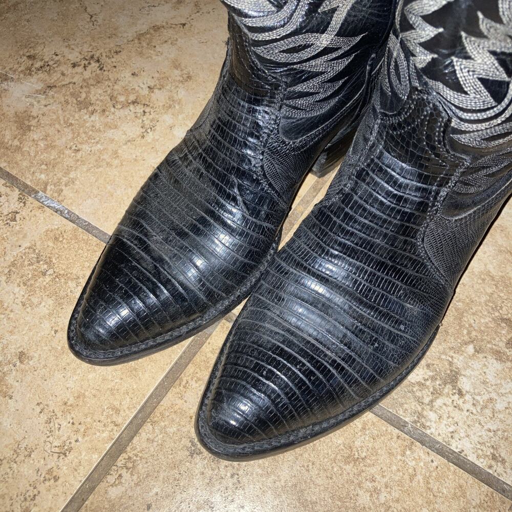Vintage Cowtown Boots Black Lizard 7 D